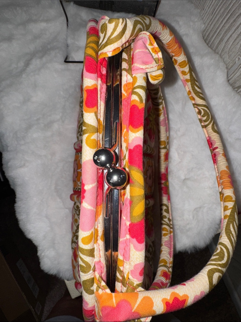 Vera Bradley Floral Quilted Handbag-Pink, Olive & Orange - Picture 5 of 11